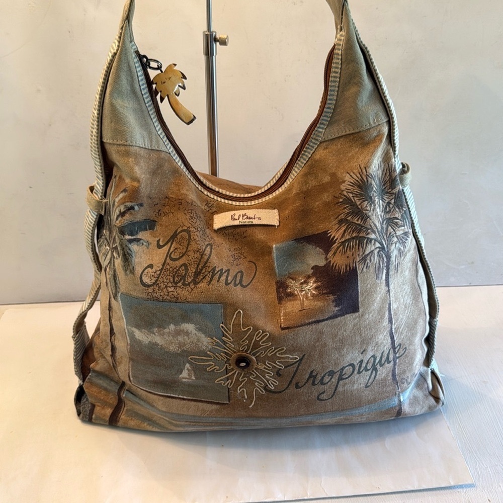 Paul Brent Natura tropical canvass beige tote beach palm tree bag boho